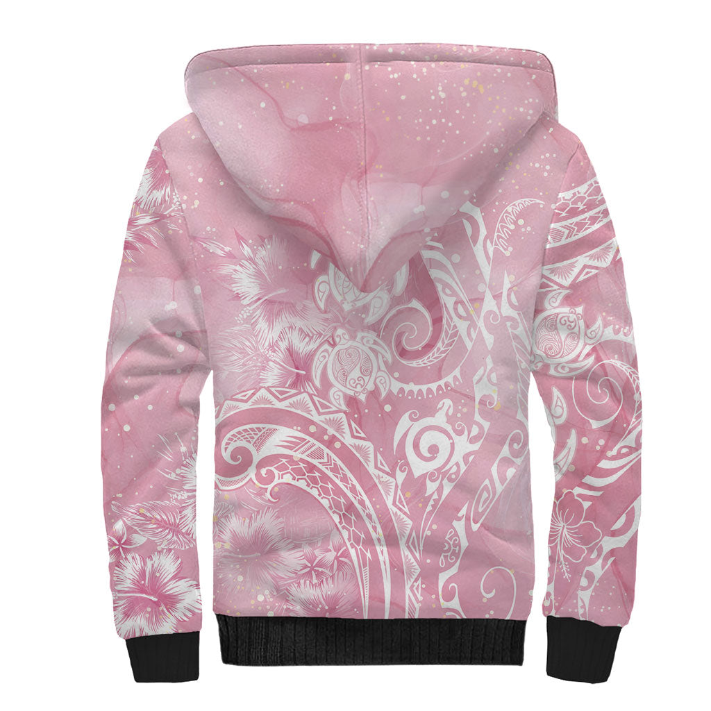 Aloha Hawaii Turtles Floral Sherpa Hoodie Pink Marbles Glaze
