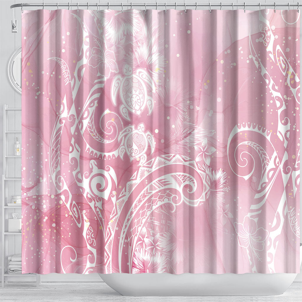 Aloha Hawaii Turtles Floral Shower Curtain Pink Marbles Glaze
