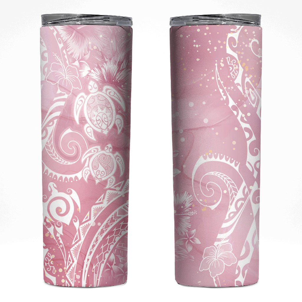 Aloha Hawaii Turtles Floral Skinny Tumbler Pink Marbles Glaze