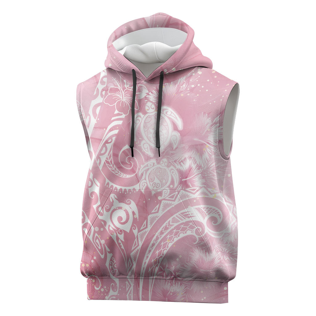 Aloha Hawaii Turtles Floral Sleeveless Hoodie Pink Marbles Glaze