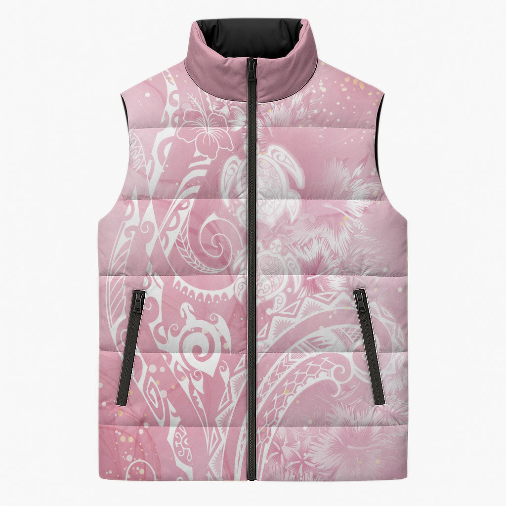 Aloha Hawaii Turtles Floral Sleeveless Puffer Jacket Pink Marbles Glaze LT7 Unisex Pink - Polynesian Pride
