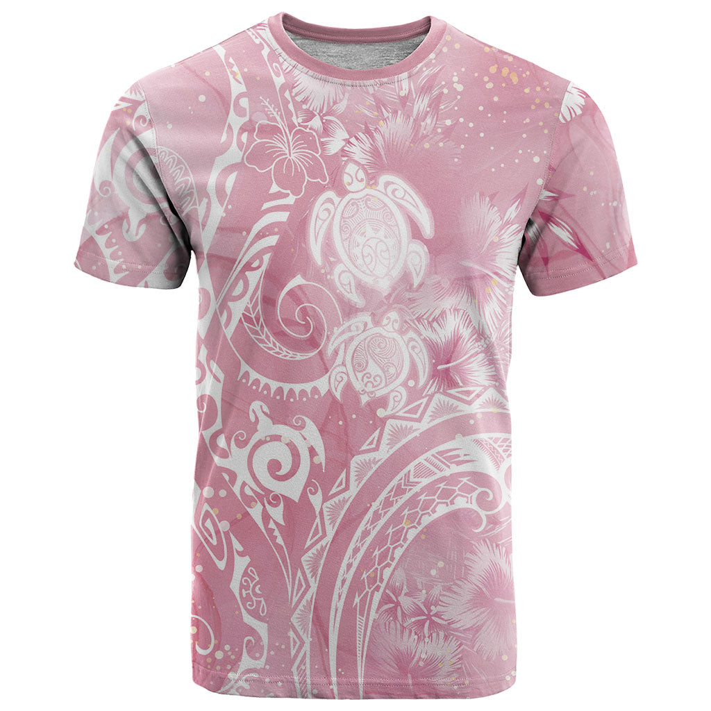 Aloha Hawaii Turtles Floral T Shirt Pink Marbles Glaze