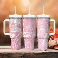 Aloha Hawaii Turtles Floral Tumbler With Handle Pink Marbles Glaze