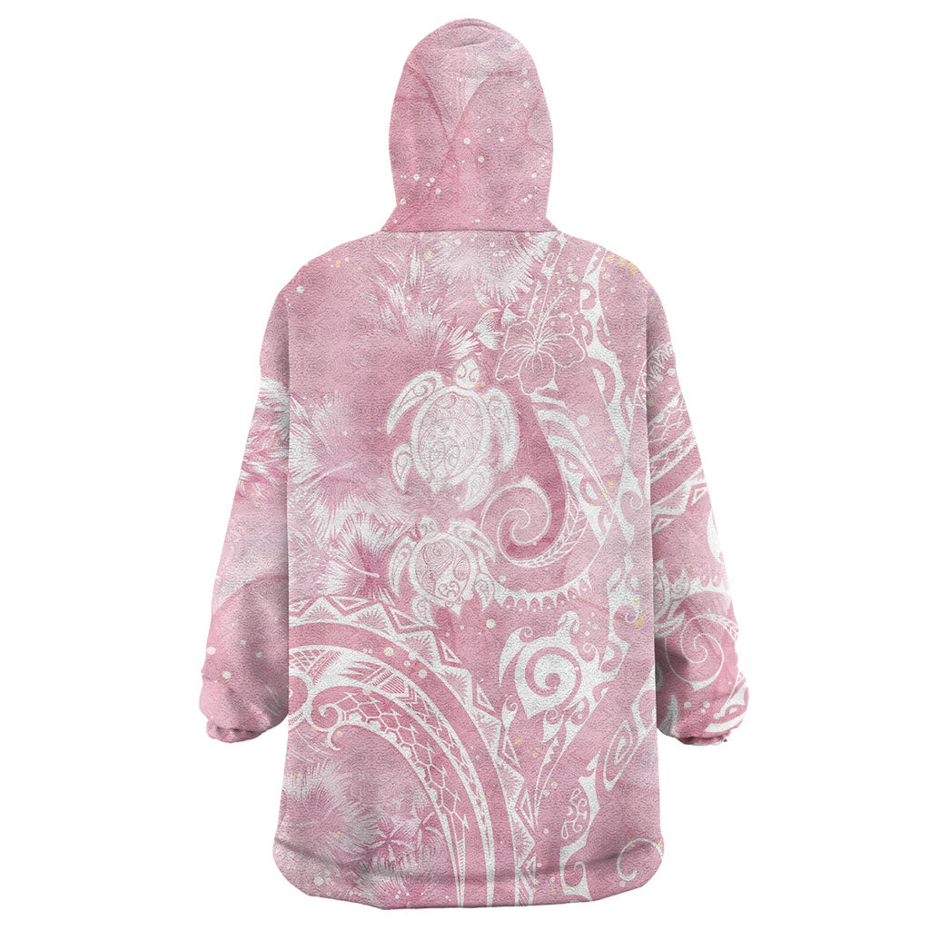 Aloha Hawaii Turtles Floral Wearable Blanket Hoodie Pink Marbles Glaze