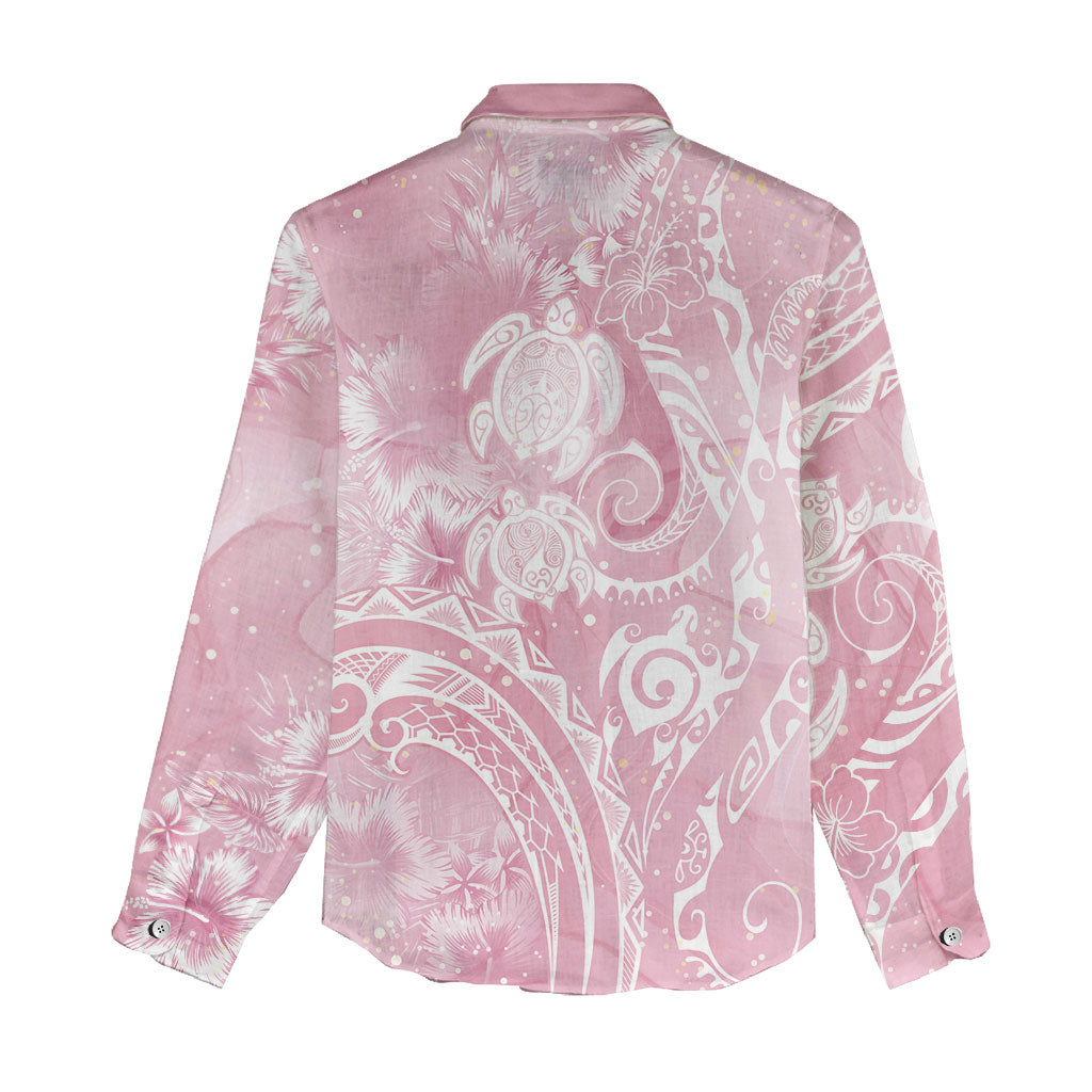 Aloha Hawaii Turtles Floral Women Casual Shirt Pink Marbles Glaze