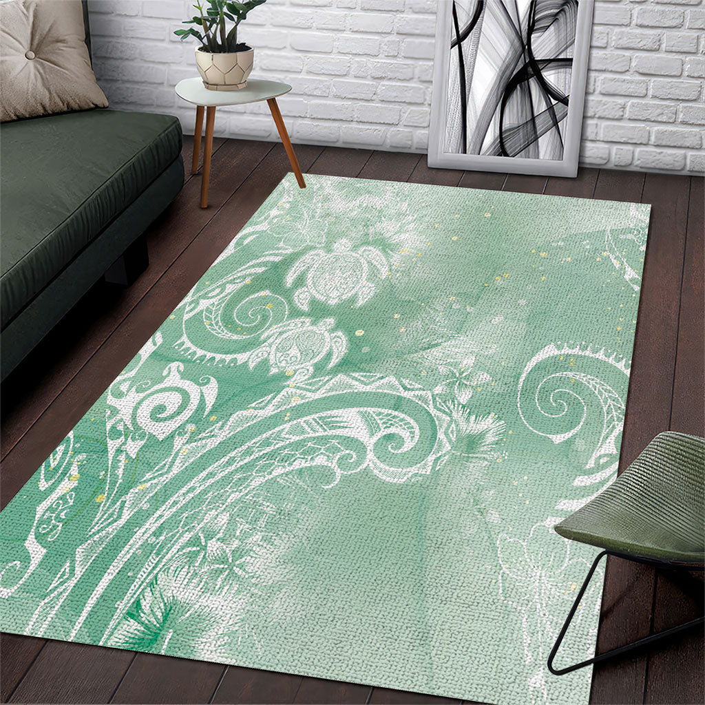 Aloha Hawaii Turtles Floral Area Rug Seafoam Marbles Glaze