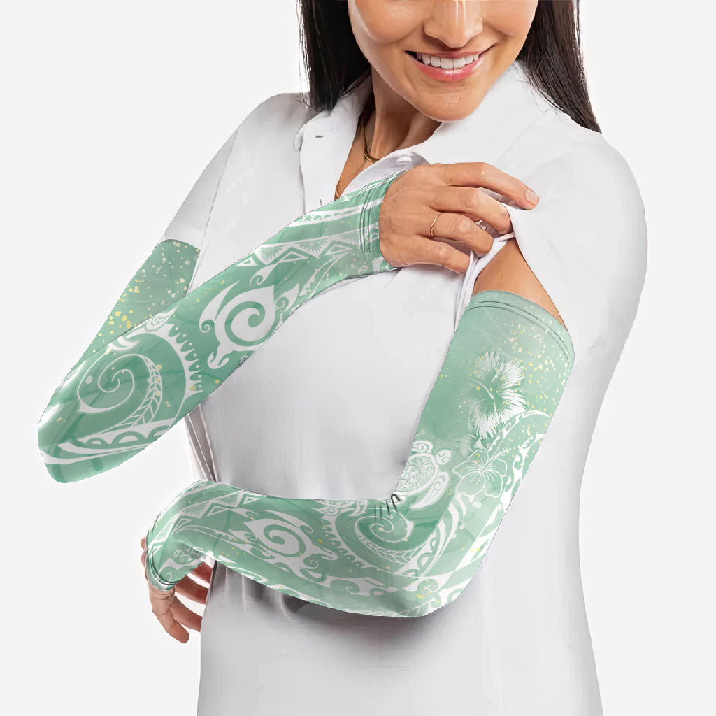 Aloha Hawaii Turtles Floral Arm Sleeves Seafoam Marbles Glaze