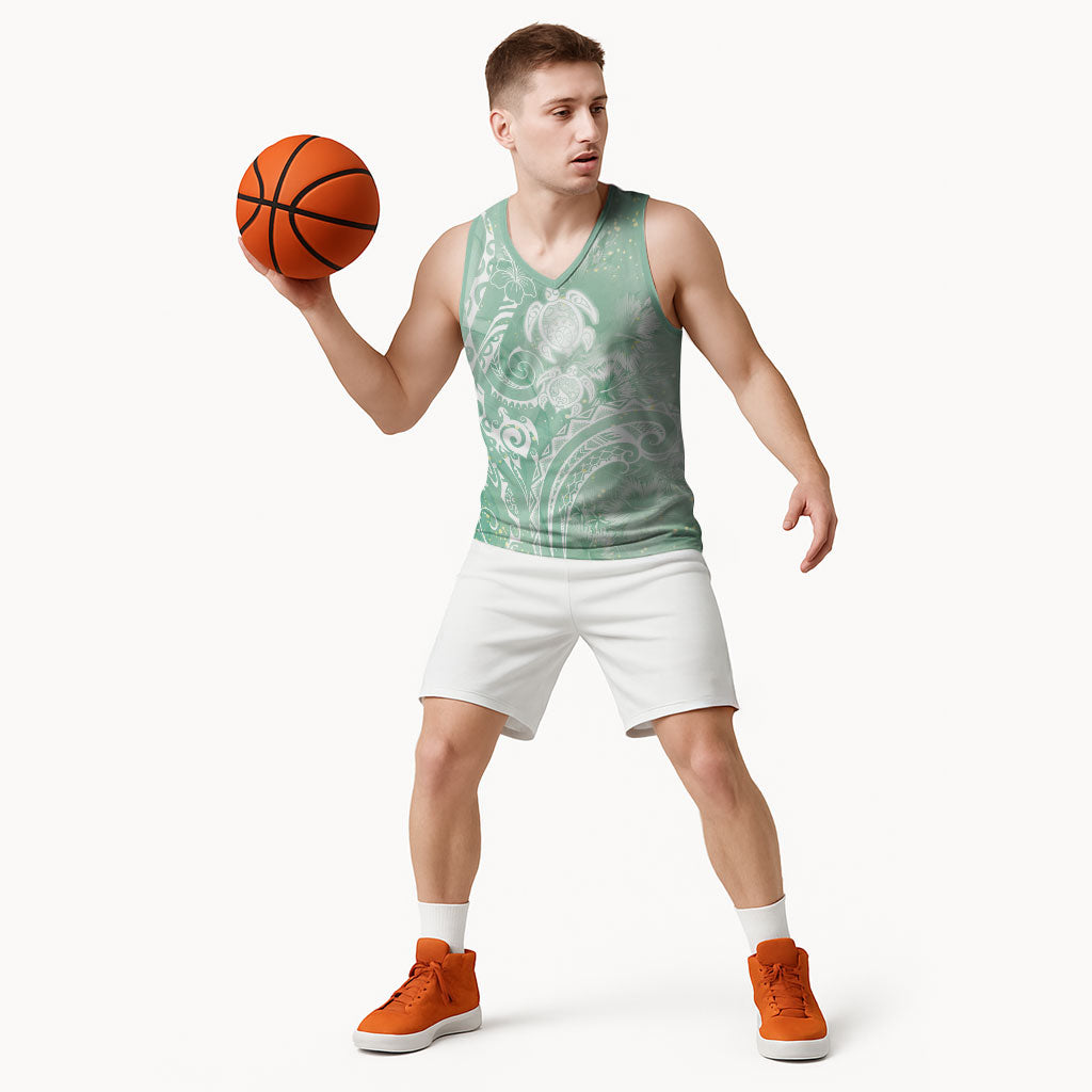 Aloha Hawaii Turtles Floral Basketball Jersey Seafoam Marbles Glaze