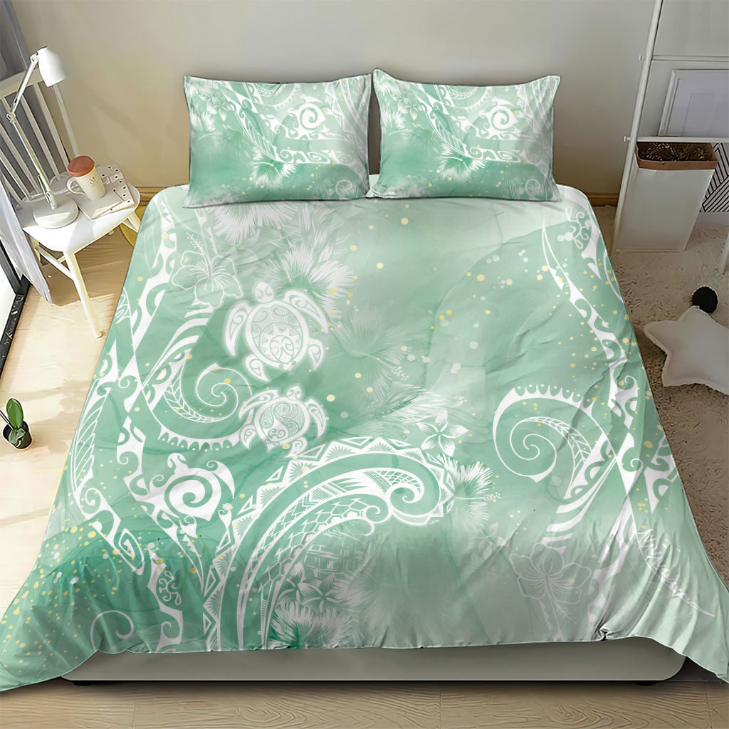Aloha Hawaii Turtles Floral Bedding Set Seafoam Marbles Glaze