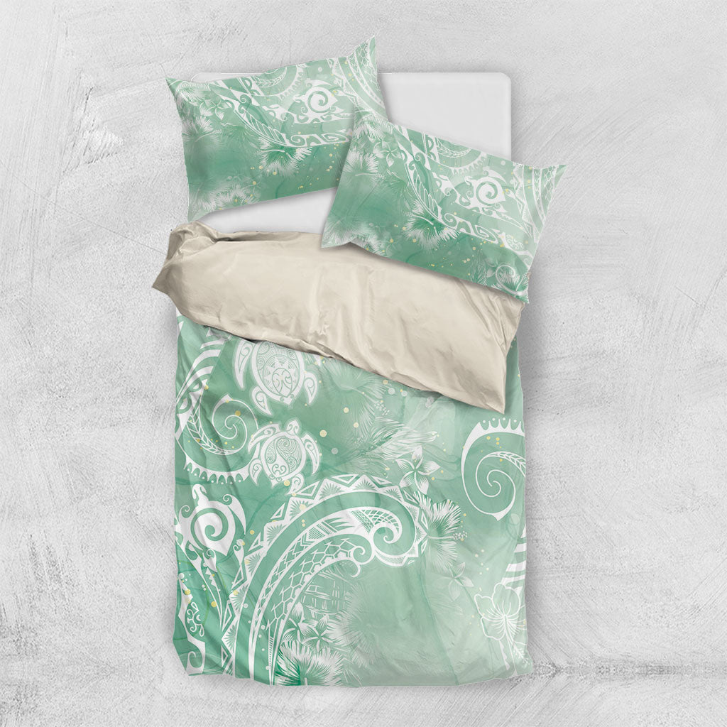Aloha Hawaii Turtles Floral Bedding Set Seafoam Marbles Glaze