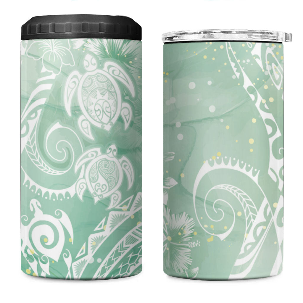 Aloha Hawaii Turtles Floral 4 in 1 Can Cooler Tumbler Seafoam Marbles Glaze
