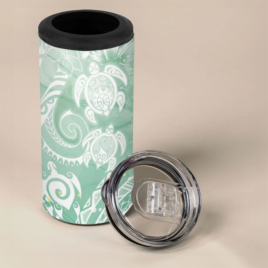 Aloha Hawaii Turtles Floral 4 in 1 Can Cooler Tumbler Seafoam Marbles Glaze