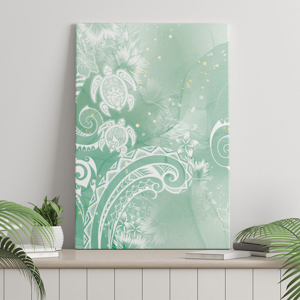 Aloha Hawaii Turtles Floral Canvas Wall Art Seafoam Marbles Glaze