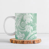 Aloha Hawaii Turtles Floral Ceramic Mug Seafoam Marbles Glaze