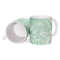 Aloha Hawaii Turtles Floral Ceramic Mug Seafoam Marbles Glaze