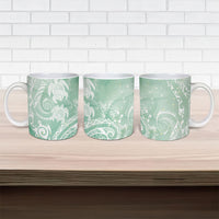 Aloha Hawaii Turtles Floral Ceramic Mug Seafoam Marbles Glaze