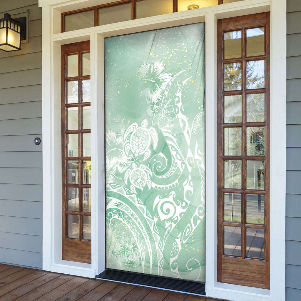 Aloha Hawaii Turtles Floral Door Cover Seafoam Marbles Glaze