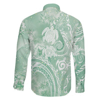 Aloha Hawaii Turtles Floral Family Matching Puletasi and Hawaiian Shirt Seafoam Marbles Glaze