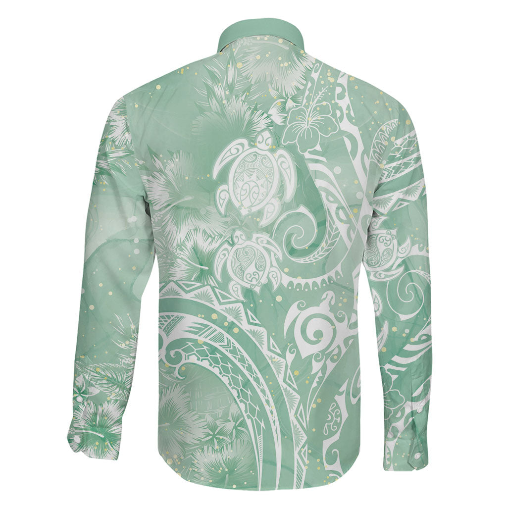 Aloha Hawaii Turtles Floral Family Matching Tank Maxi Dress and Hawaiian Shirt Seafoam Marbles Glaze