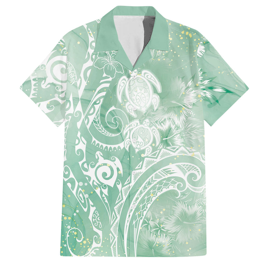 Aloha Hawaii Turtles Floral Hawaiian Shirt Seafoam Marbles Glaze LT7 Seafoam - Polynesian Pride