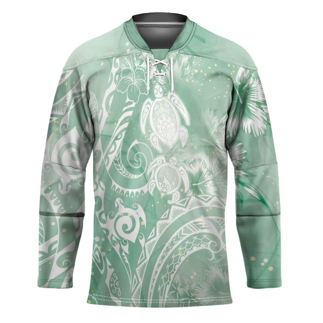 Aloha Hawaii Turtles Floral Hockey Jersey Seafoam Marbles Glaze