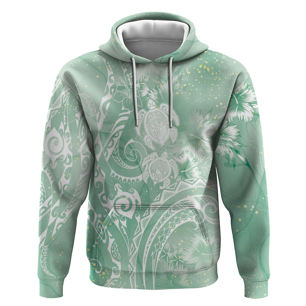 Aloha Hawaii Turtles Floral Hoodie Seafoam Marbles Glaze