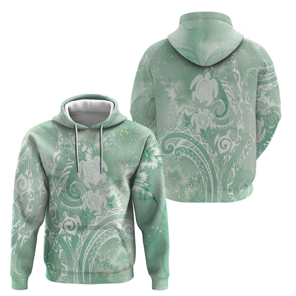 Aloha Hawaii Turtles Floral Hoodie Seafoam Marbles Glaze