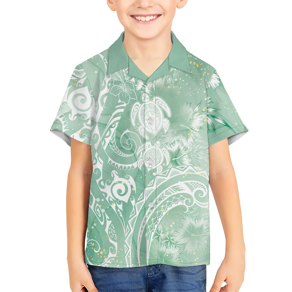 Aloha Hawaii Turtles Floral Kid Hawaiian Shirt Seafoam Marbles Glaze LT7 Kid Seafoam - Polynesian Pride