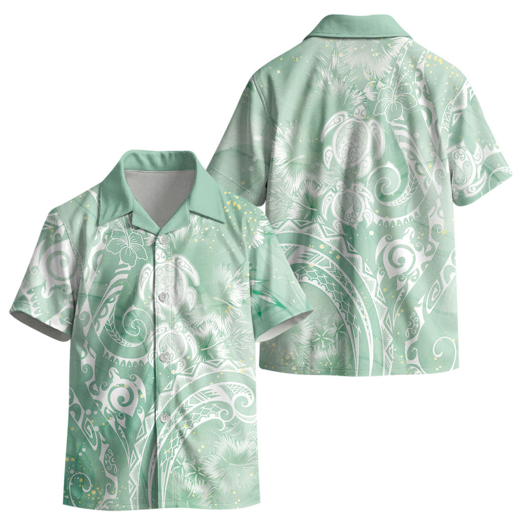 Aloha Hawaii Turtles Floral Kid Hawaiian Shirt Seafoam Marbles Glaze LT7 - Polynesian Pride