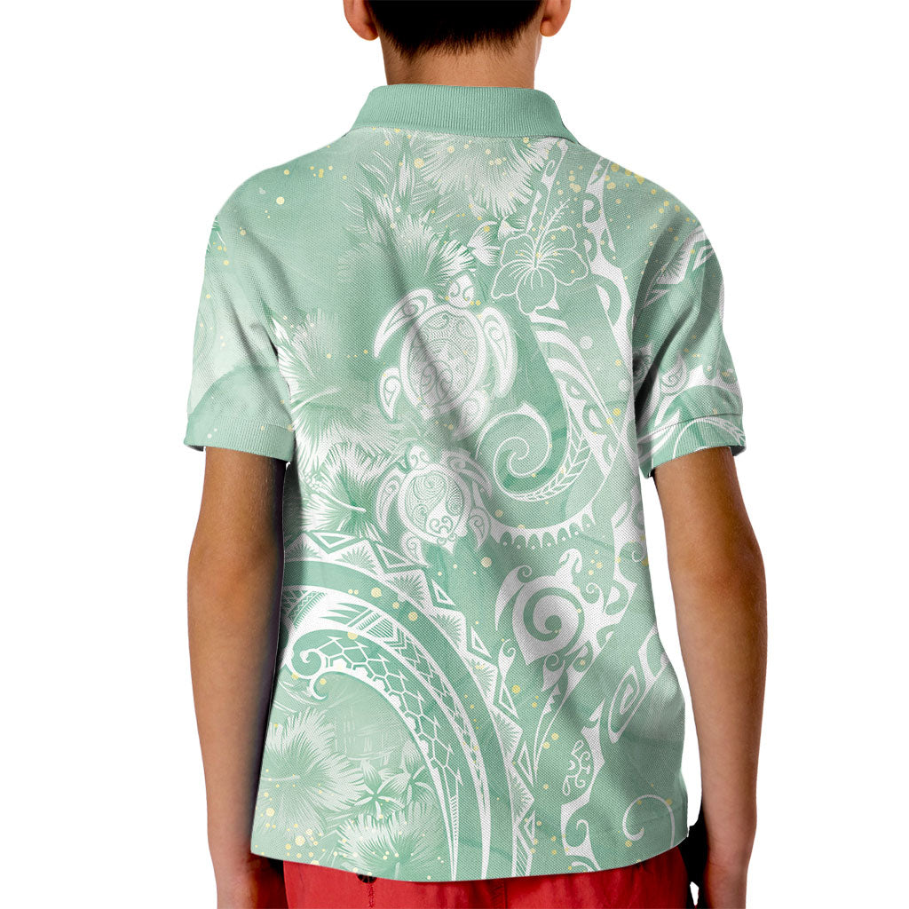 Aloha Hawaii Turtles Floral Kid Polo Shirt Seafoam Marbles Glaze