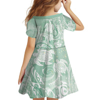 Aloha Hawaii Turtles Floral Kid Short Sleeve Dress Seafoam Marbles Glaze