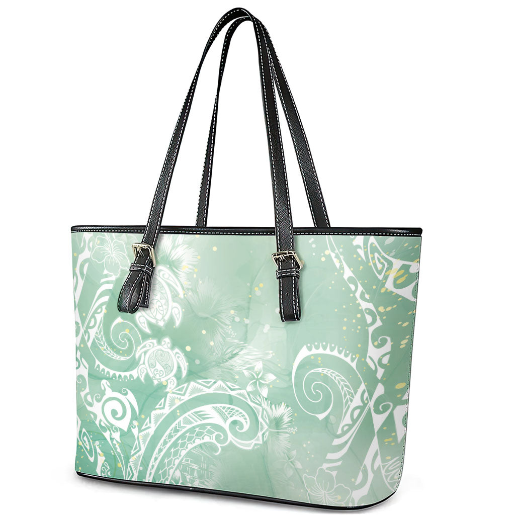 Aloha Hawaii Turtles Floral Leather Tote Bag Seafoam Marbles Glaze