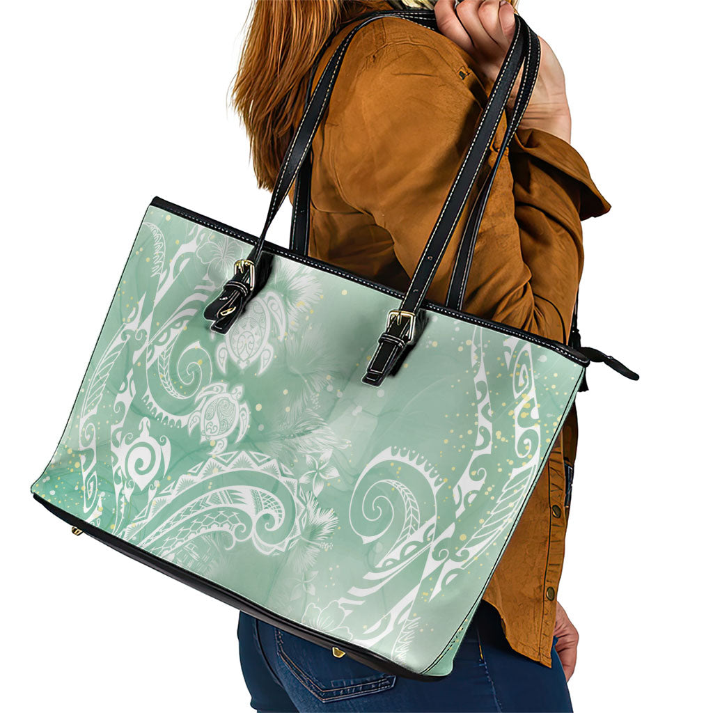 Aloha Hawaii Turtles Floral Leather Tote Bag Seafoam Marbles Glaze