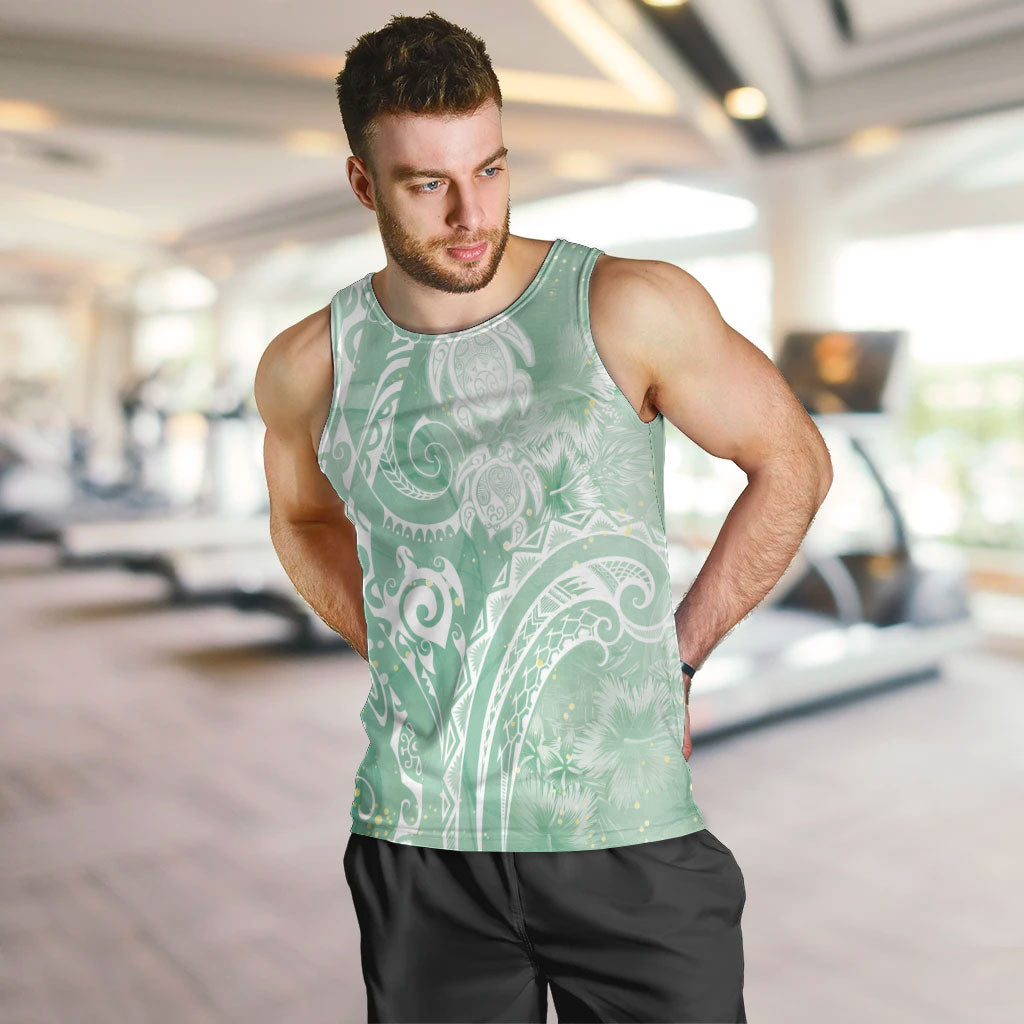 Aloha Hawaii Turtles Floral Men Tank Top Seafoam Marbles Glaze