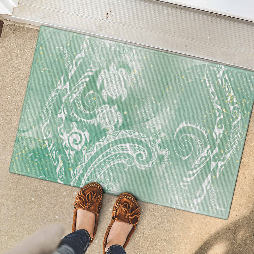 Aloha Hawaii Turtles Floral Rubber Doormat Seafoam Marbles Glaze