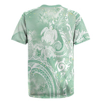 Aloha Hawaii Turtles Floral Rugby Jersey Seafoam Marbles Glaze