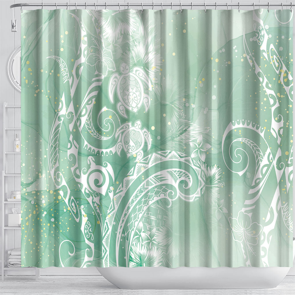 Aloha Hawaii Turtles Floral Shower Curtain Seafoam Marbles Glaze