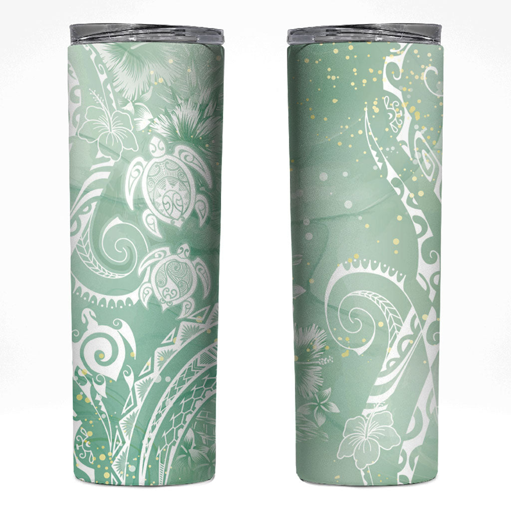 Aloha Hawaii Turtles Floral Skinny Tumbler Seafoam Marbles Glaze