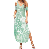 Aloha Hawaii Turtles Floral Summer Maxi Dress Seafoam Marbles Glaze
