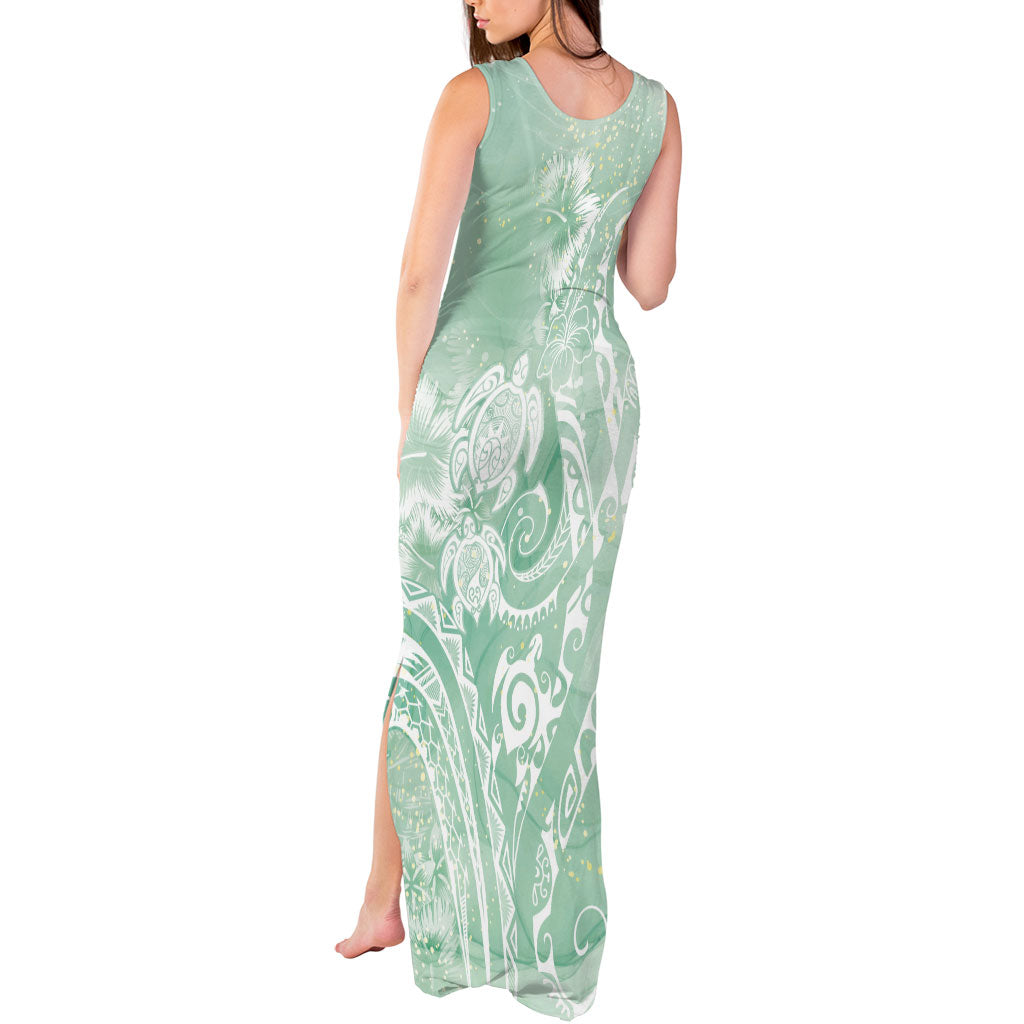 Aloha Hawaii Turtles Floral Tank Maxi Dress Seafoam Marbles Glaze
