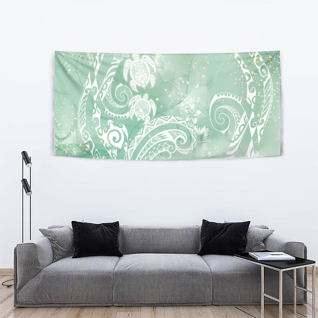 Aloha Hawaii Turtles Floral Tapestry Seafoam Marbles Glaze