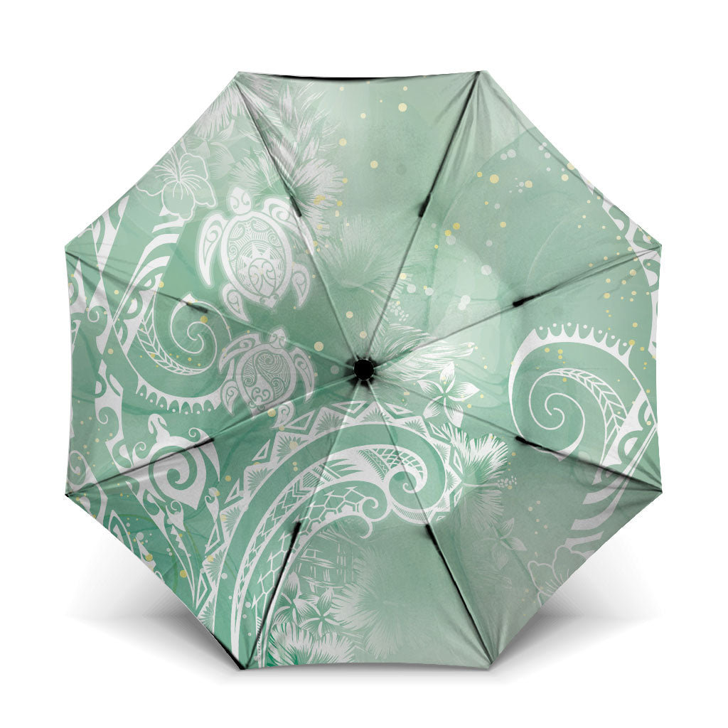 Aloha Hawaii Turtles Floral Umbrella Seafoam Marbles Glaze LT7 One Size Folded 11.42 inch Opened Diameter 37.4 inch Seafoam - Polynesian Pride