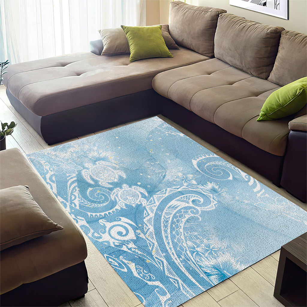 Aloha Hawaii Turtles Floral Area Rug Aqua Marbles Glaze