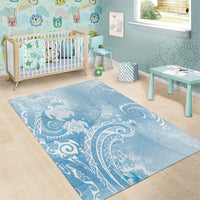 Aloha Hawaii Turtles Floral Area Rug Aqua Marbles Glaze