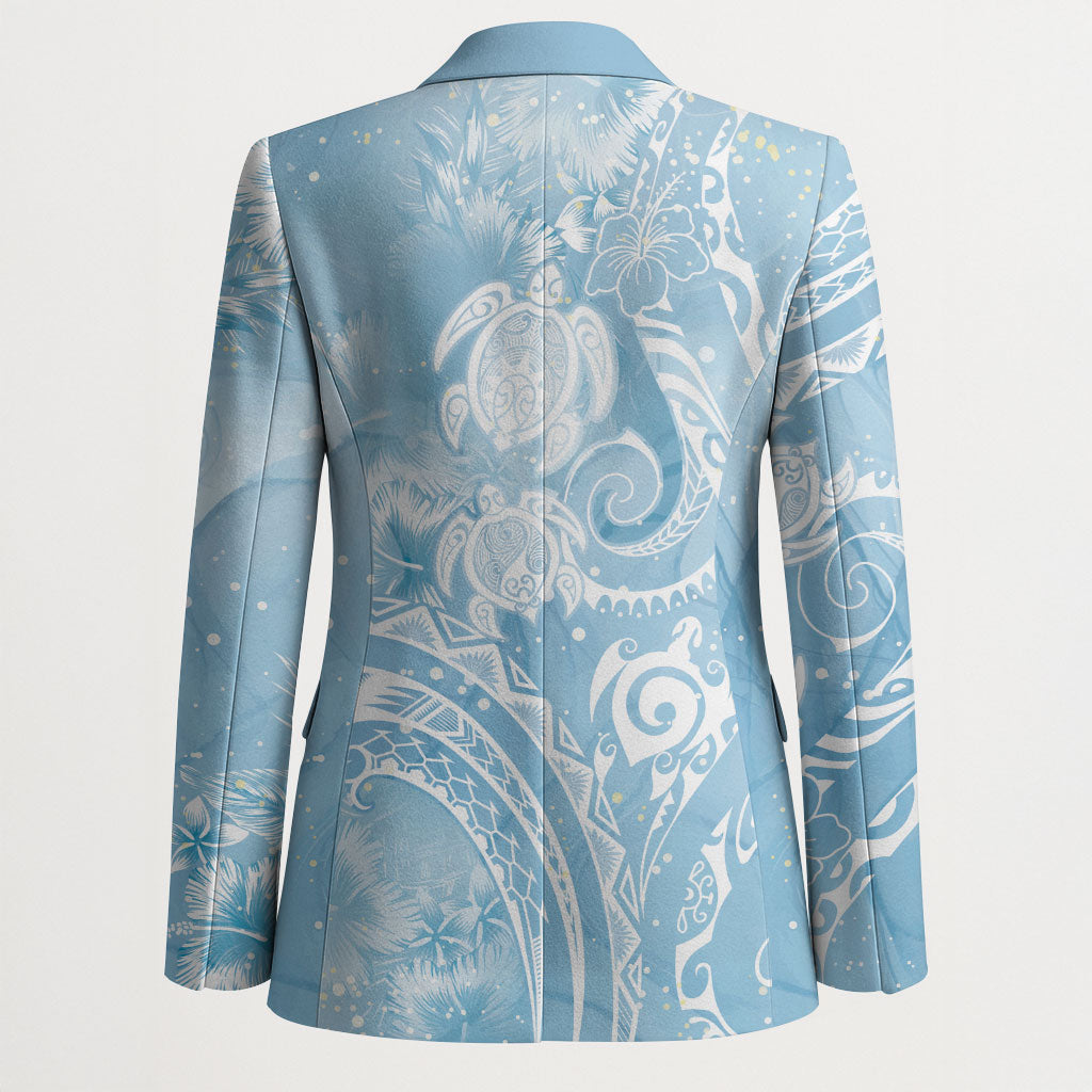 Aloha Hawaii Turtles Floral Blazer Aqua Marbles Glaze