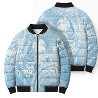 Aloha Hawaii Turtles Floral Bomber Puffer Jacket Aqua Marbles Glaze