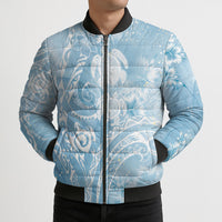 Aloha Hawaii Turtles Floral Bomber Puffer Jacket Aqua Marbles Glaze