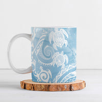 Aloha Hawaii Turtles Floral Ceramic Mug Aqua Marbles Glaze
