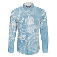 Aloha Hawaii Turtles Floral Family Matching Puletasi and Hawaiian Shirt Aqua Marbles Glaze