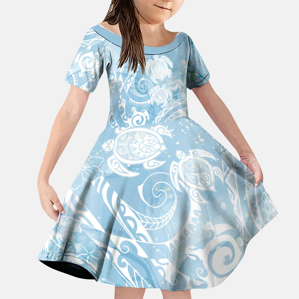 Aloha Hawaii Turtles Floral Family Matching Short Sleeve Bodycon Dress and Hawaiian Shirt Aqua Marbles Glaze